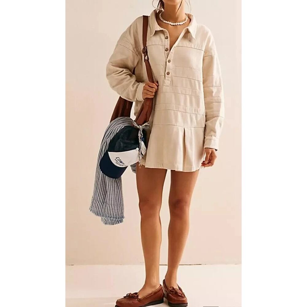 Free People Checkin' In Mini Dress Summer Beach Relaxed Beige SZ XS 100% cotton